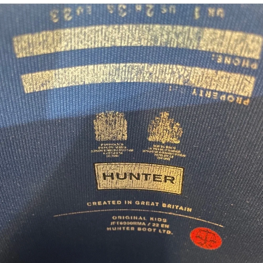 Hunter Original Kids Blue Rubber Rain Boots Waterproof Sz. 2 Muck Fall *See Cond
